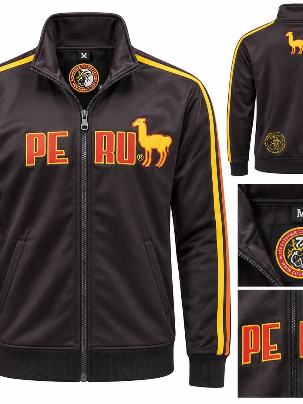 Peru Men's Black Track Jacket with Yellow Stripes